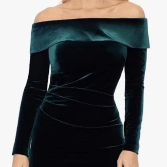xscape green velvet dress Baltic Born Womens Meghan Velvet Wrap Maxi Dress | Deep Green main image 1
